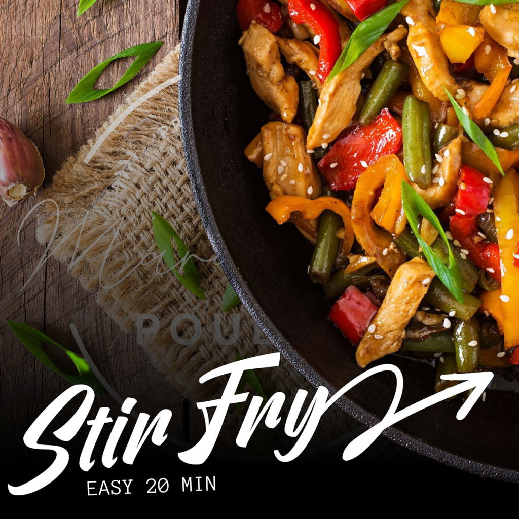 Maranatha premium chicken stir fry — easy 20 minute recipe with frozen chicken strips, bell peppers and green beans